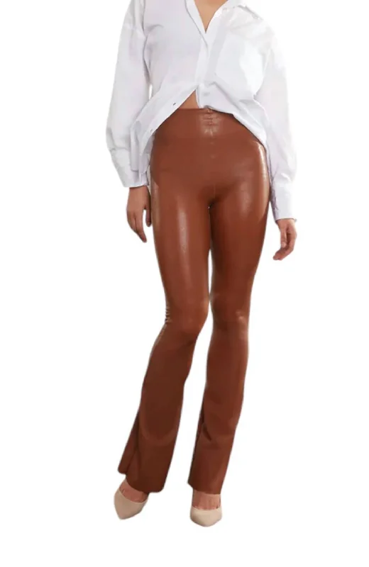 Faux Leather Flare Legging In Cocoa Women's Travel Attire