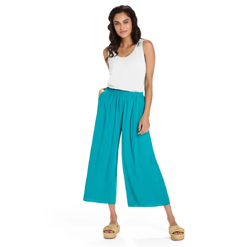 Solid Wide Leg Crop - Deep Sea Comfortable Casual Women's Clothing