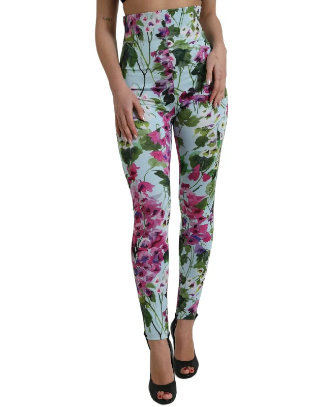 Dolce & Gabbana Elegant Floral High-Rise Leggings Women's Pants Affordable Trendy Clothes For Women