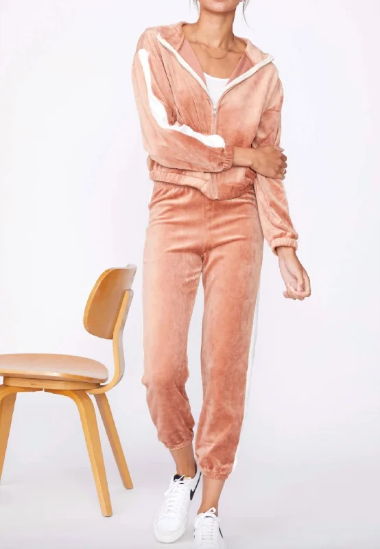 Velour High Waist Vintage Sweatpant In Dry Rose/natural Women's Functional Apparel For Outdoor Activities