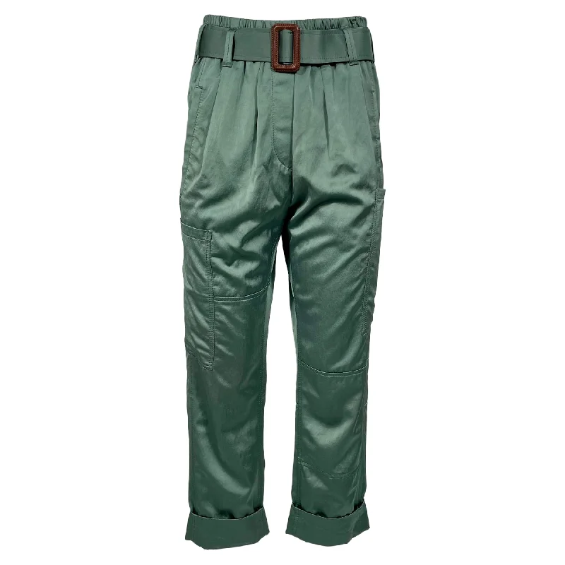 Brunello Cucinelli Belted Straight-Leg Cargo Pants in Green Polyester Affordable Women's Clothing