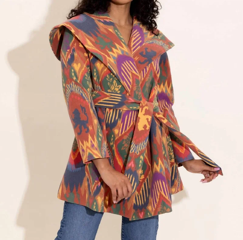 Beth Coat In Royal Ikat Versatile Women's Fashion