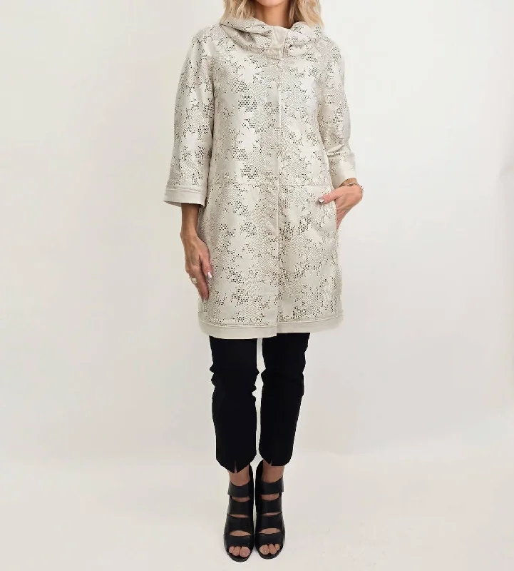 Perforated Leather Puffed Collar Jacket In Ivory Clothes For Sale