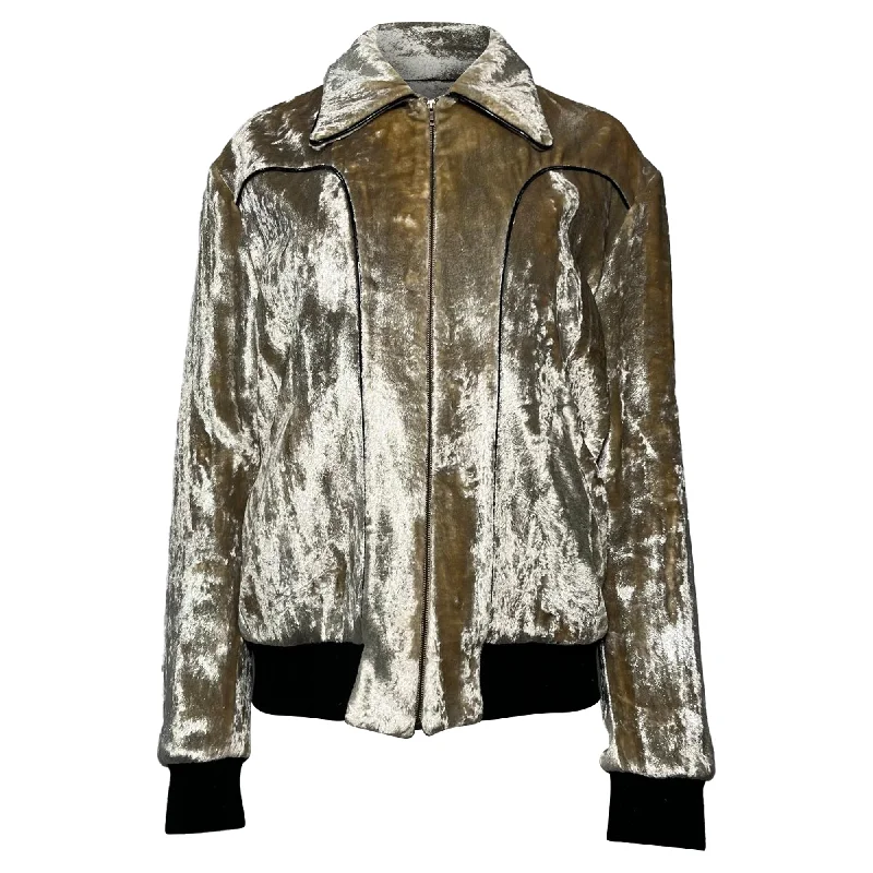 Saint Laurent Zipped Bomber Jacket in Gold Viscose Women's Wedding Apparel