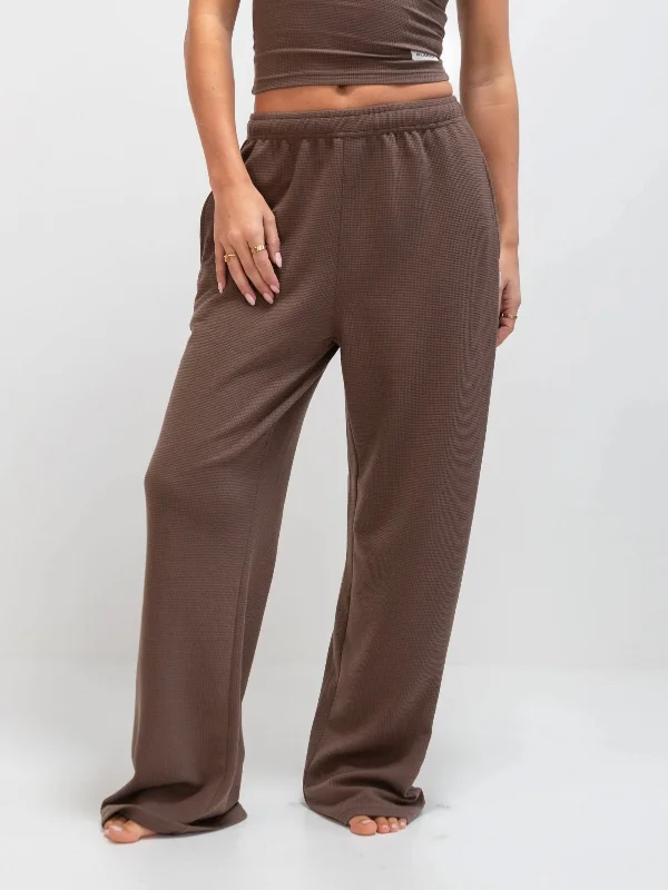 Soft Waffle Trousers - Brown Women's Activewear Apparel