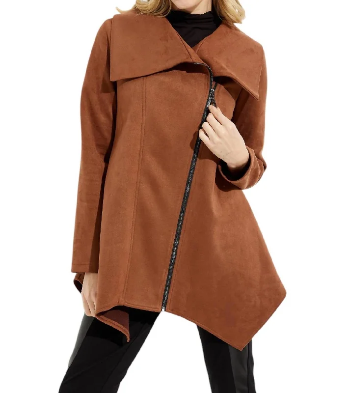 Faux Suede Jacket In Toffee Stylish Women's Clothes for Work and Play