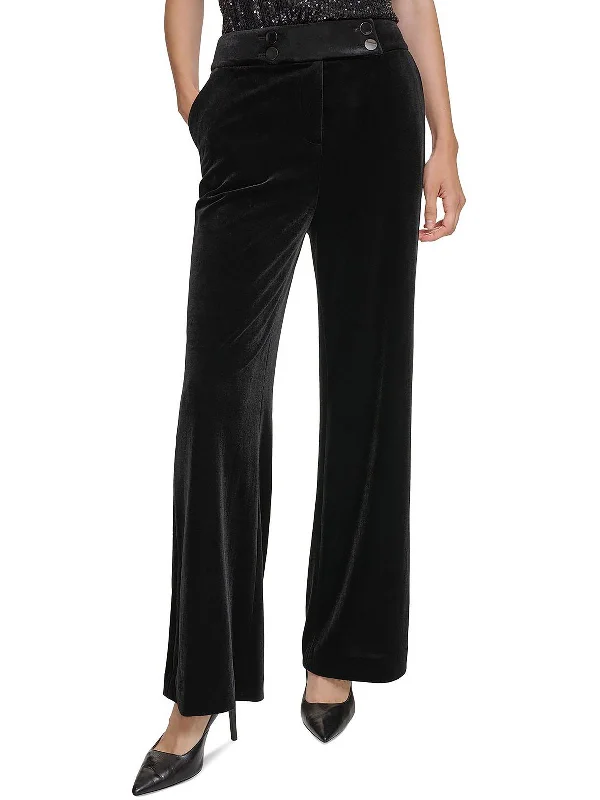 Whitney Womens Velvet High-Rise Wide Leg Pants Women's Evening Garments