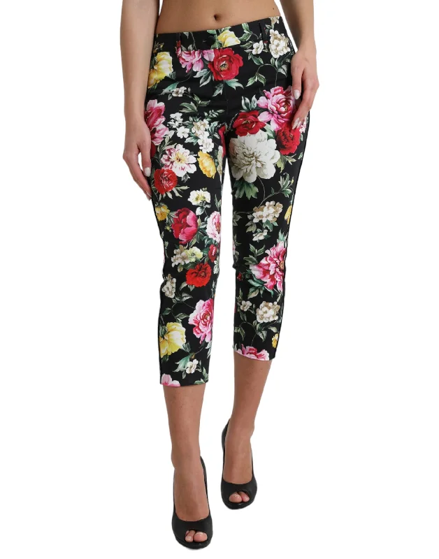 Dolce & Gabbana Elegant Floral Mid Waist Cropped Women's Pants Women's Holiday Clothing