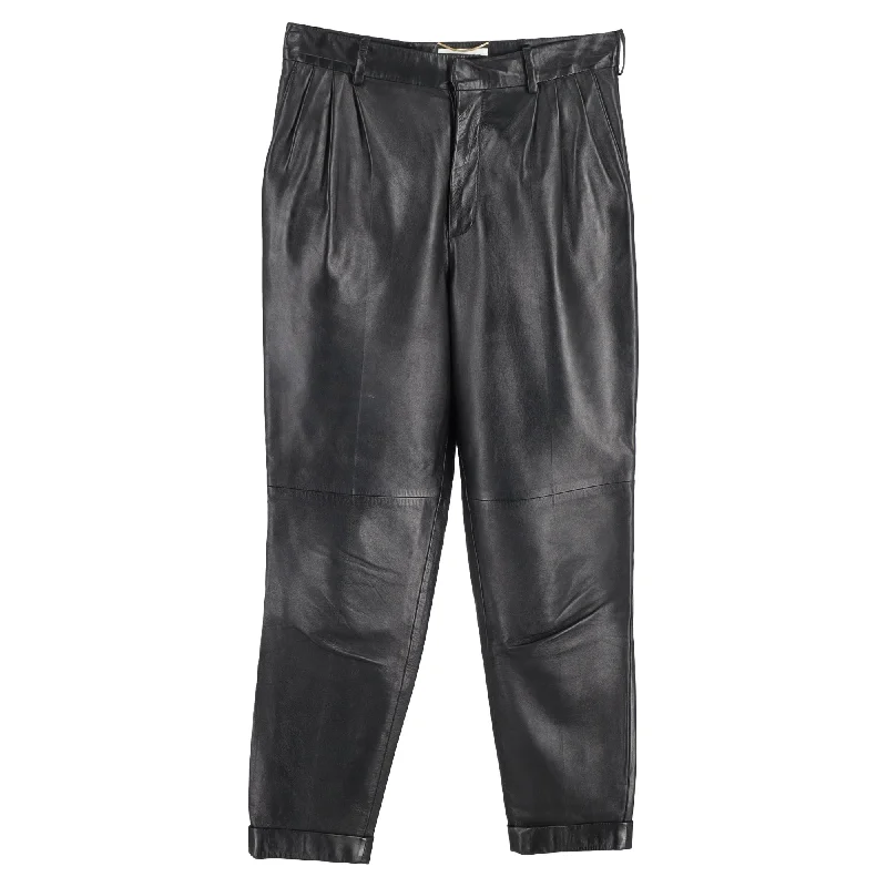 Saint Laurent Pleated Trousers in Black Leather Women's Casual Apparel For Weekends