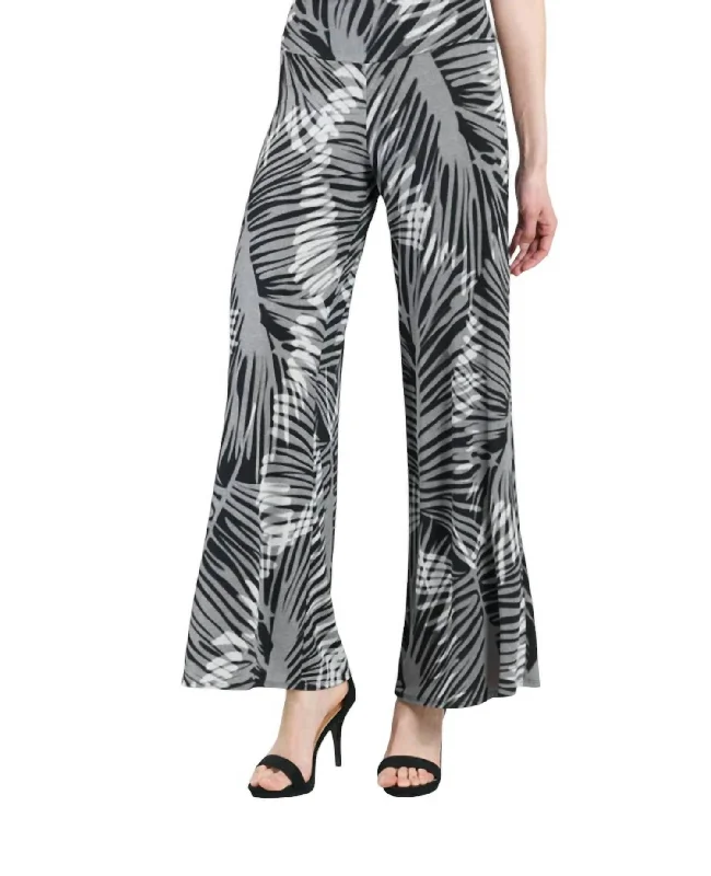 Palm Leaf Palazzo Pant In Black/taupe Women's High-Fashion Outfit