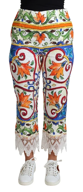 Dolce & Gabbana Majolica High Waist Cropped Women's Trousers Boho Chic Fashion