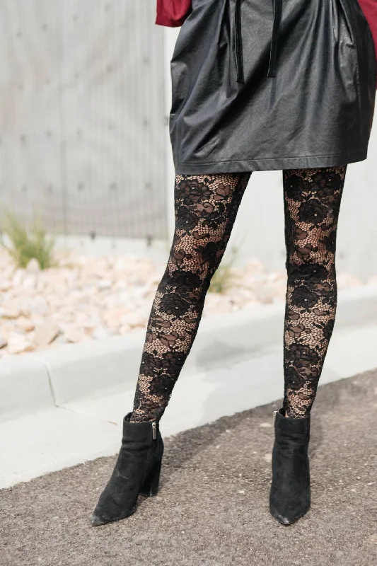 Fanciful Floral Leggings In Black Women's Clothing For Outdoor Activities