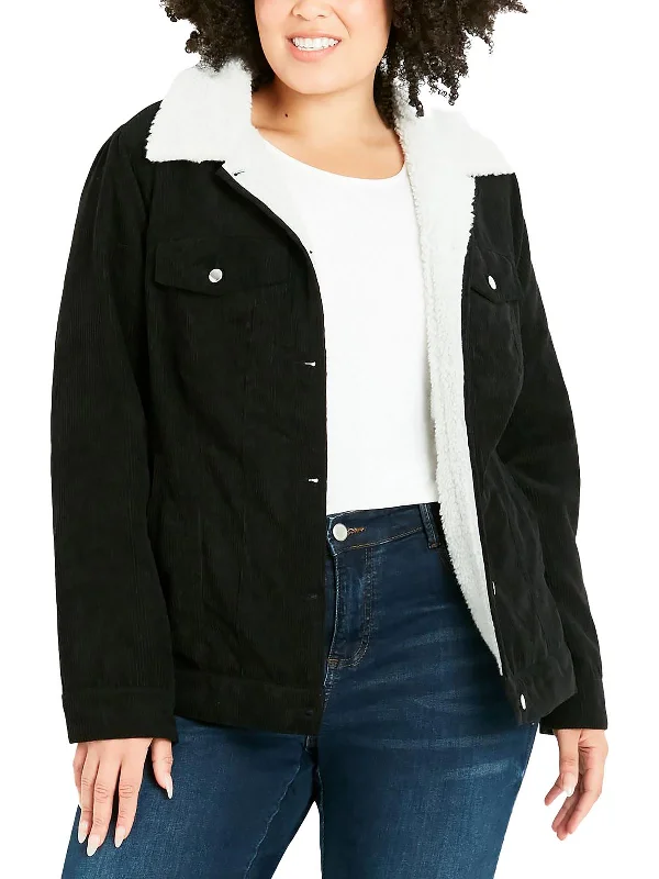 Plus Womens Shearling Warm Trucker Jacket Women's Festive Attire