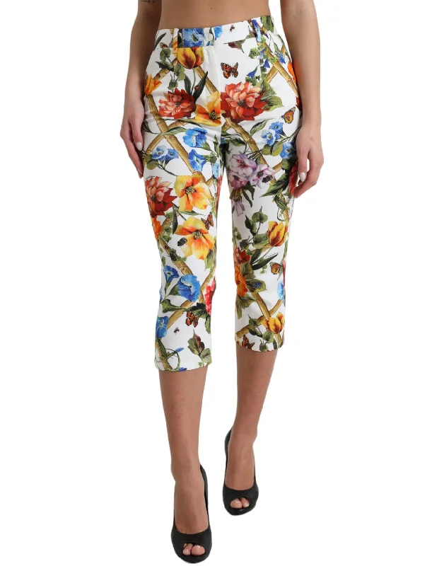 Dolce & Gabbana Floral High Waist Cropped Fashion Women's Pants Classic Clothes For Women