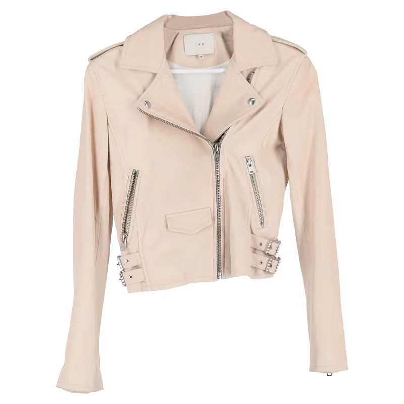 Iro Newhan  Zipped Biker Jacket in Pink Leather Women's Work Apparel