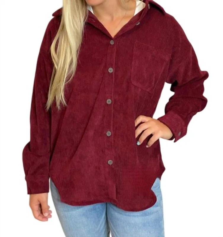 Corduroy Shacket In Merlot Clothes Sales