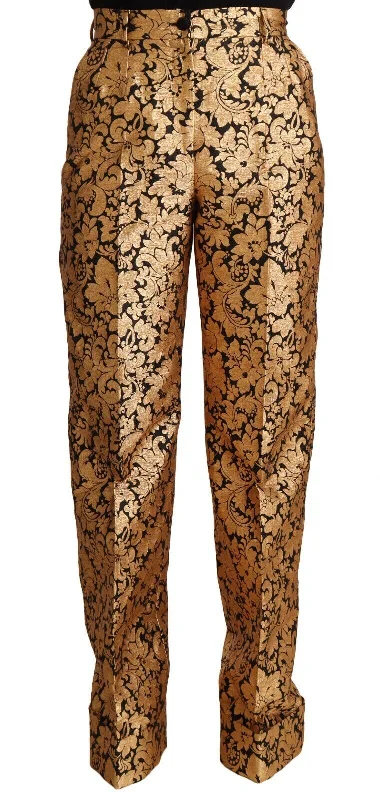 Dolce & Gabbana Elegant Floral Jacquard High Waist Women's Trousers Timeless Classics