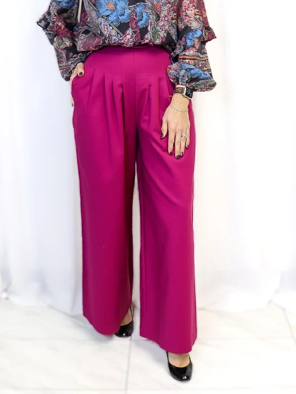 Wide Leg Corset Pants In Magenta Women's Clothes For Outdoor Events