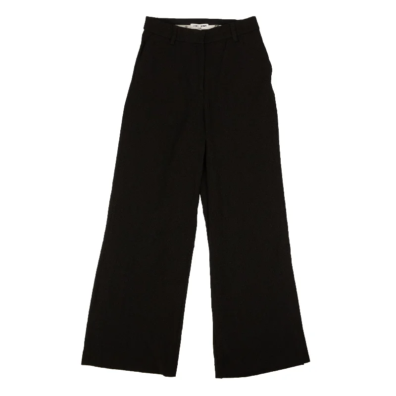 Black Polyester Side Slit Straight Pants Sustainable Women's Clothes