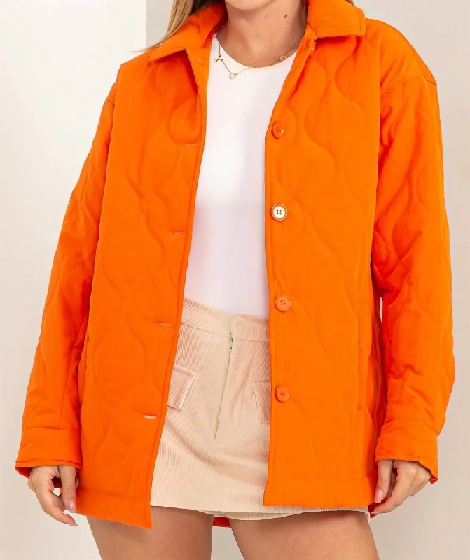 Sophisticated Season Quilted Puffer Jacket In Orange Women's Classic Outfit