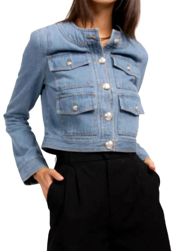 Liam Denim Lady Jacket In Blue Women's Fashionable Clothing Sets