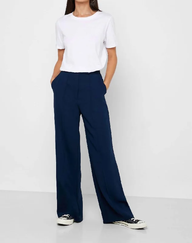 Pintuck High Waist Wide Leg Dress Pants In Navy Business Casual Outfits