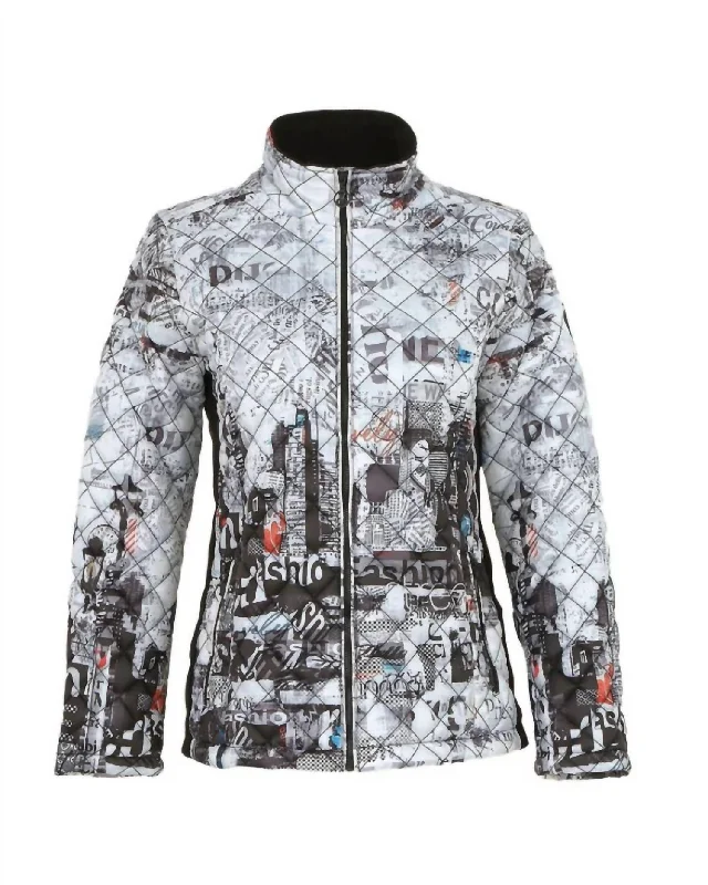 Women's City Life Print Puffer Jacket In White,black Women's Casual and Dressy Outfits