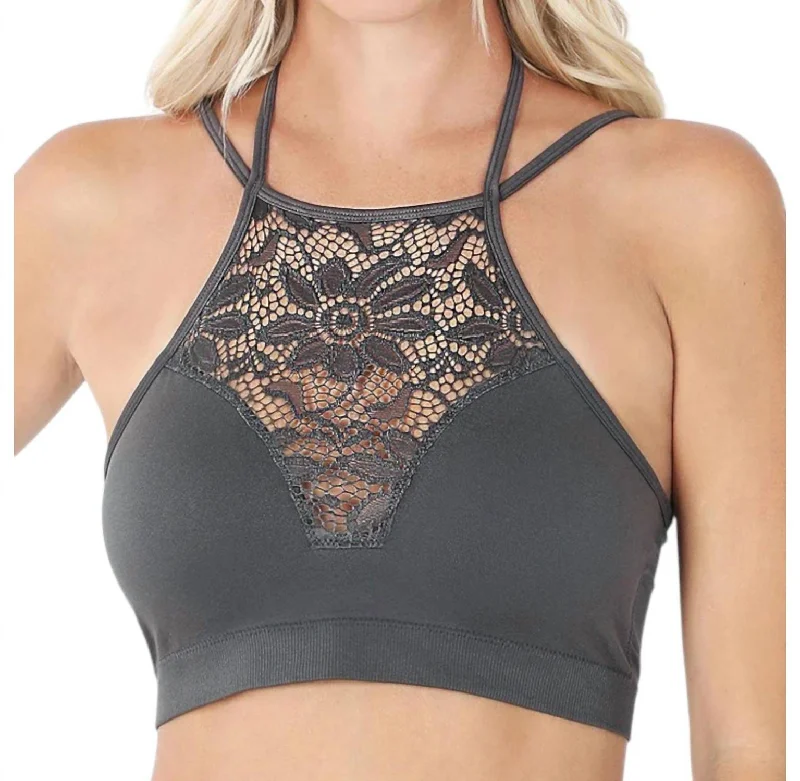 Lace Removable Padding Bralette In Gray Women's Formal Event Outfit