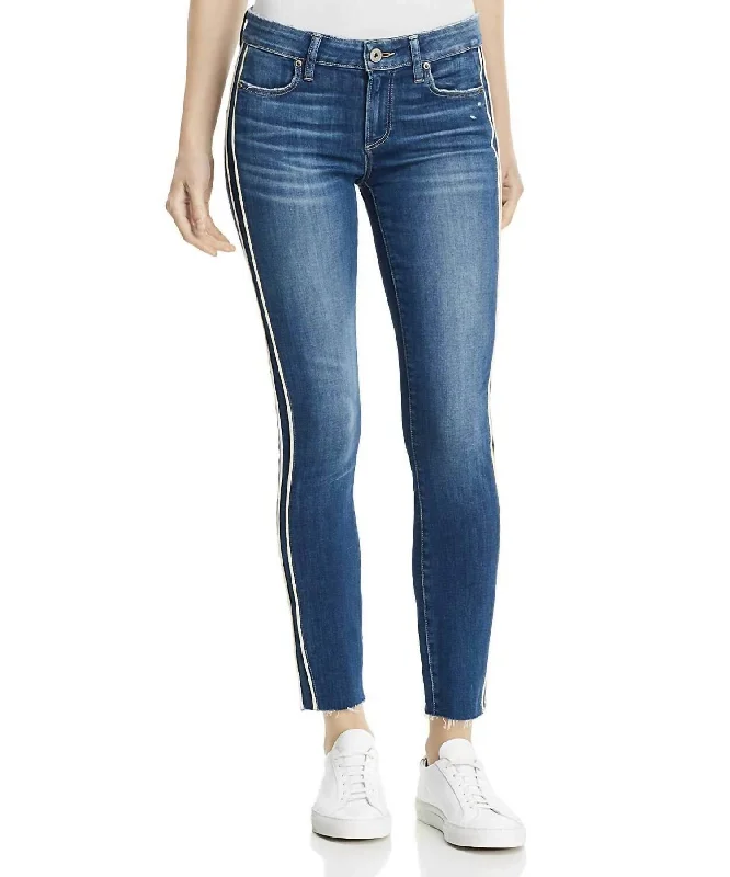 Verdugo Ankle Piping Raw Hem Jean In Indigo/cream Stylish Women's Apparel