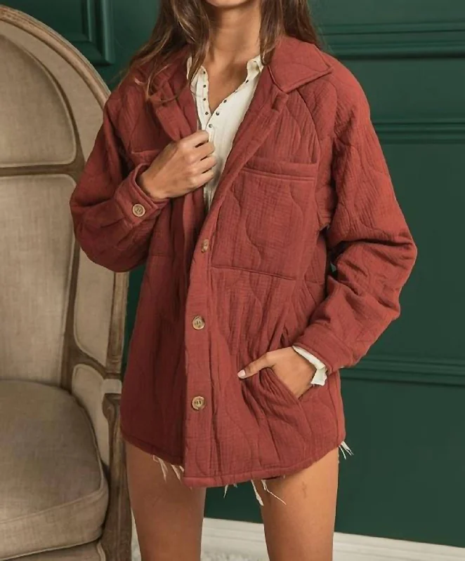 Quilted Raglan Jacket In Vintage Brick Women's Night-Out Outfit