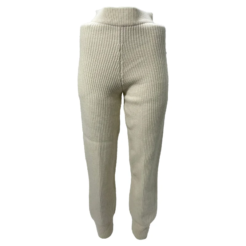 The Frankie Shop Ribbed Knit Jogger Pants in Cream Wool Women's Evening Clothing