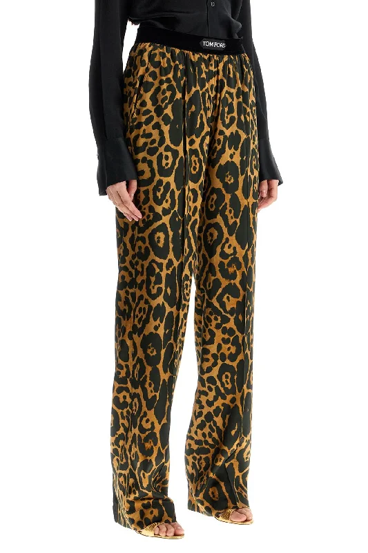 Tom Ford Wide Leg Leopard Print Silk Pants In Camel And Black Timeless Classics