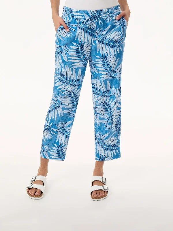 Petite Pull On Drawstring Cropped Trouser, Printed Linen Women's Everyday Attire