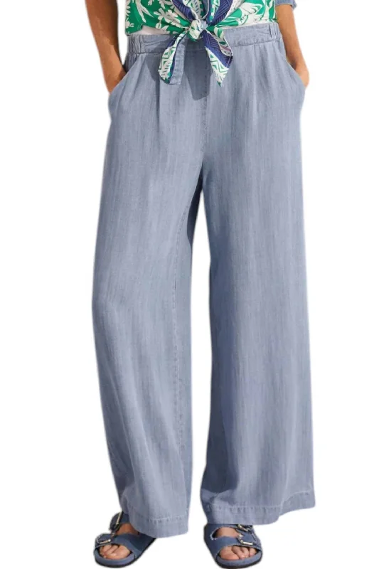 Flowy Pull-On Wide Leg Pants In Tideblue Women's Stylish Outdoor Outfit