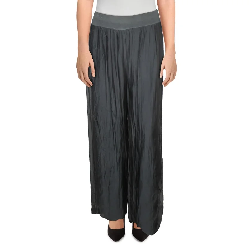 Womens Silk High-Rise Wide Leg Pants Comfortable Casual Wear