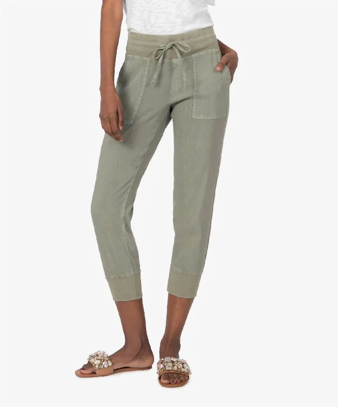 Mirabella Drawcord Jogger In Olive Elegant Clothing For Women