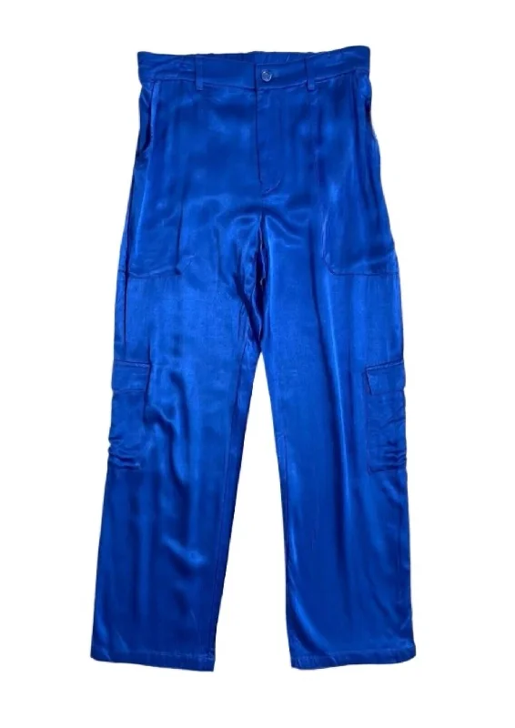 Women's Satin Cargo Pants In Blue Women's Clothing for All Occasions