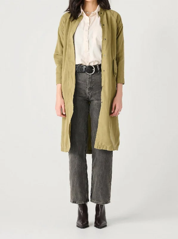 Longline Bomber Jacket In Washed Olive Luxury Women's Fashion