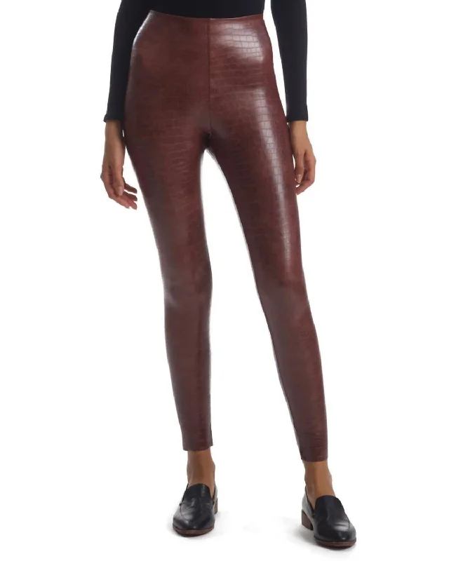 Faux Leather Animal Legging In Brown Croc Women's Formal Clothes