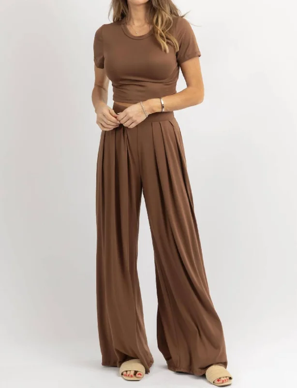 Butter Soft Palazzo Pants Top Set In Brown Women's Clothes