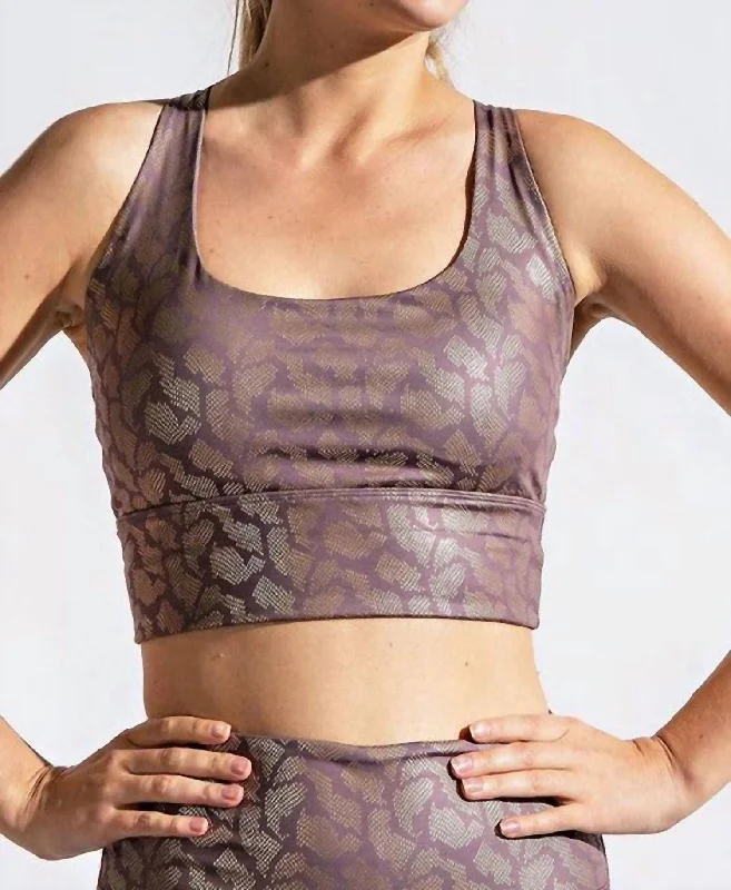 Criss Cross Sports Bra In Mauve Camo Women Wear Boutique