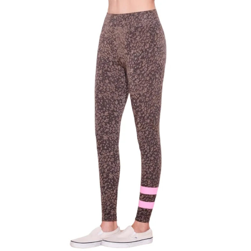 Women's Stripe Floral Yoga Pants In Teddy Brown Floral Women Clothing