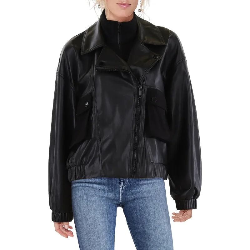 Womens Asymmetric Mixed media Leather Jacket Women's Apparel And Garments