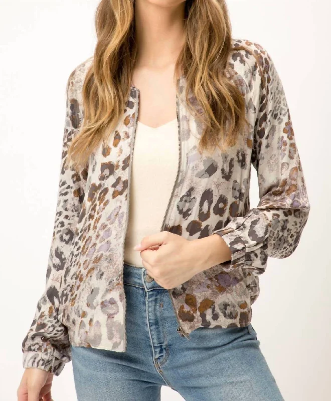 Leopard Bomber Jacket In Mauve Women's Office Clothing