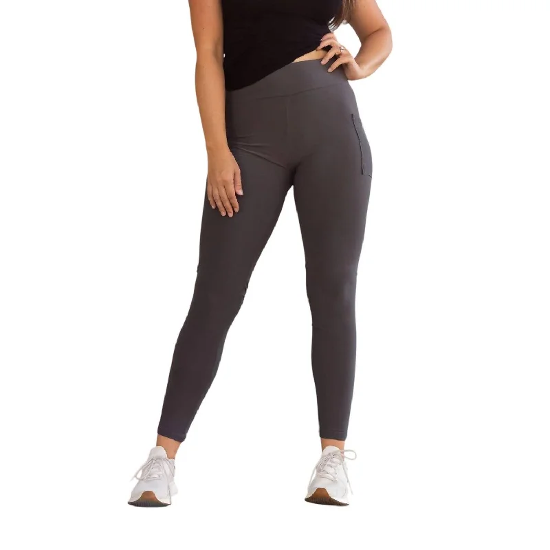 Full-Length Leggings With Pocket In Charcoal Comfortable Casual Wear