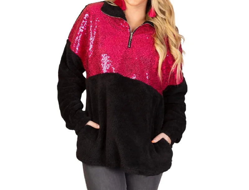 Sequin Sherpa With Pockets In Pink Women's Trendy Outfits