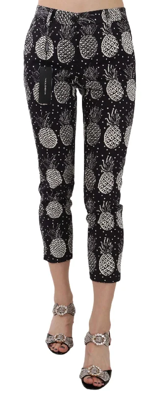 Dolce & Gabbana Chic  Pineapple Print Skinny Capri Women's Pants Women's Contemporary Apparel