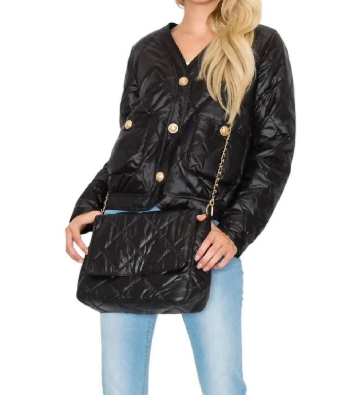 Johya Puff Jacket Matching Crossbody Bag In Black Women's Elegant Formal Outfit