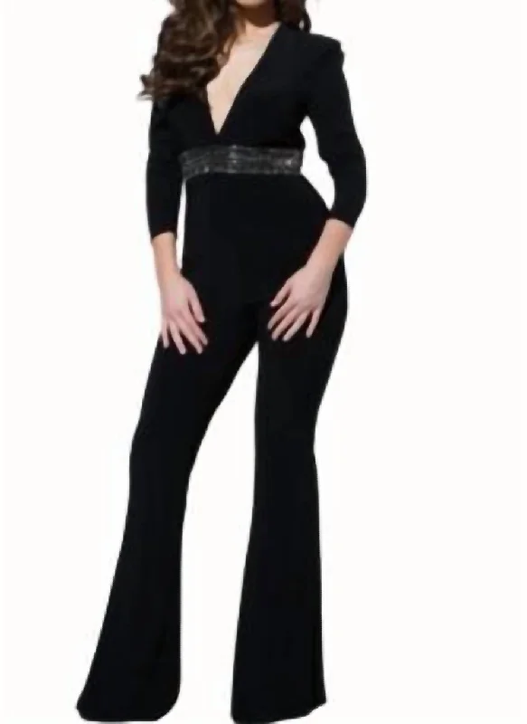 Beaded Waistline Jumpsuit In Black Stylish Outerwear Clothing For Women