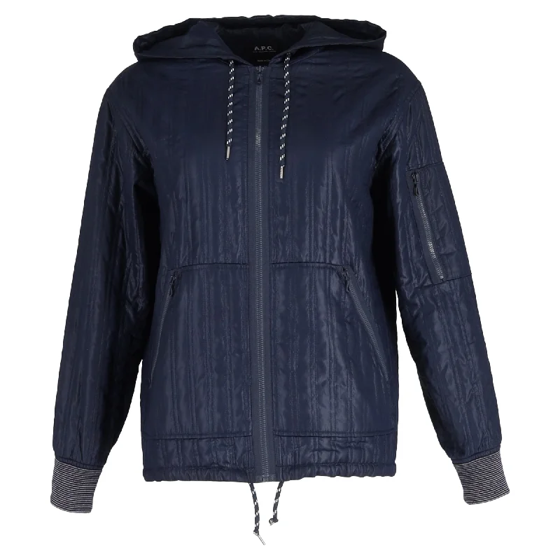 A.P.C. Quilted Zipped Jacket in Navy Blue Polyester Women's Date Night Outfit